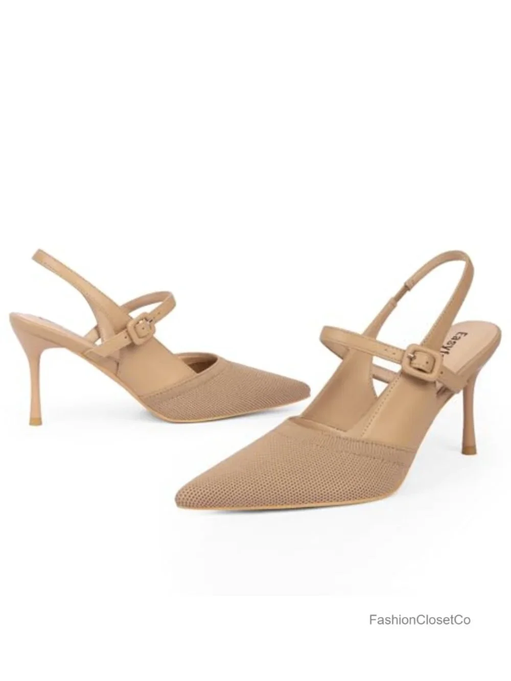 Women's Slingback Stiletto Heels Knit Nude Pumps Formal